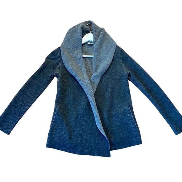 Eileen Fisher 100% Merino Wool grey two tone draped neck cardigan xs - Picture 1 of 10
